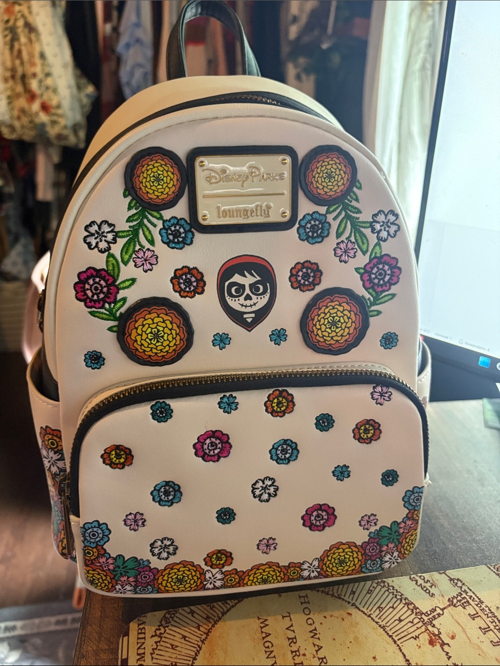 Disney Parks x Loungefly White Floral 'Coco' Mini Backpack
